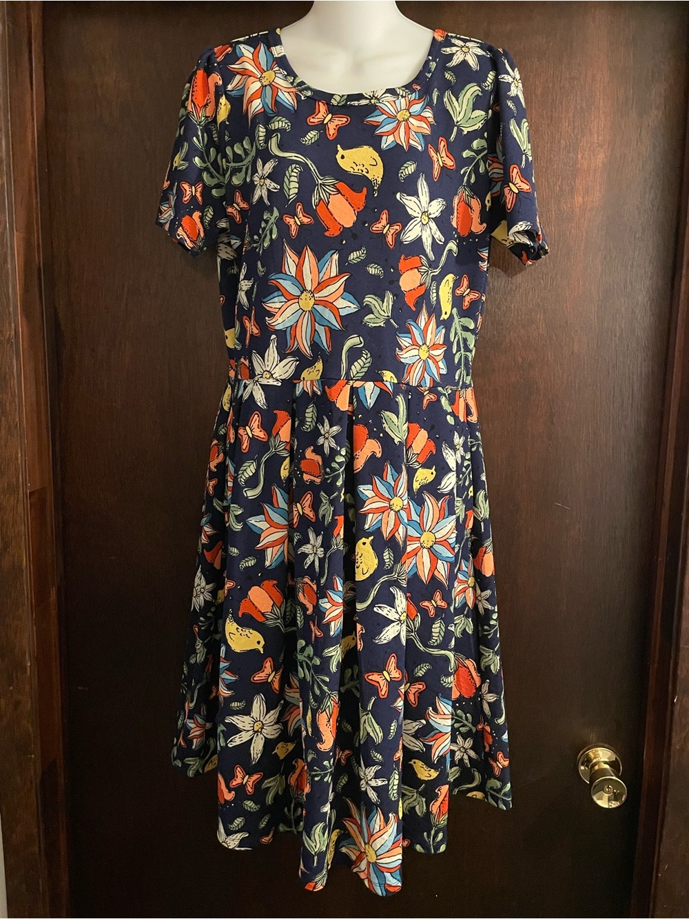 LuLaRoe Brand Women's size 2XL Amelia Dress Floral & Birds Print Pockets